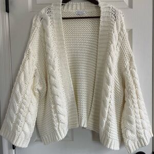 Crescent Cream Chunky Cable Knit Cardigan Oversized Open Sweater Small